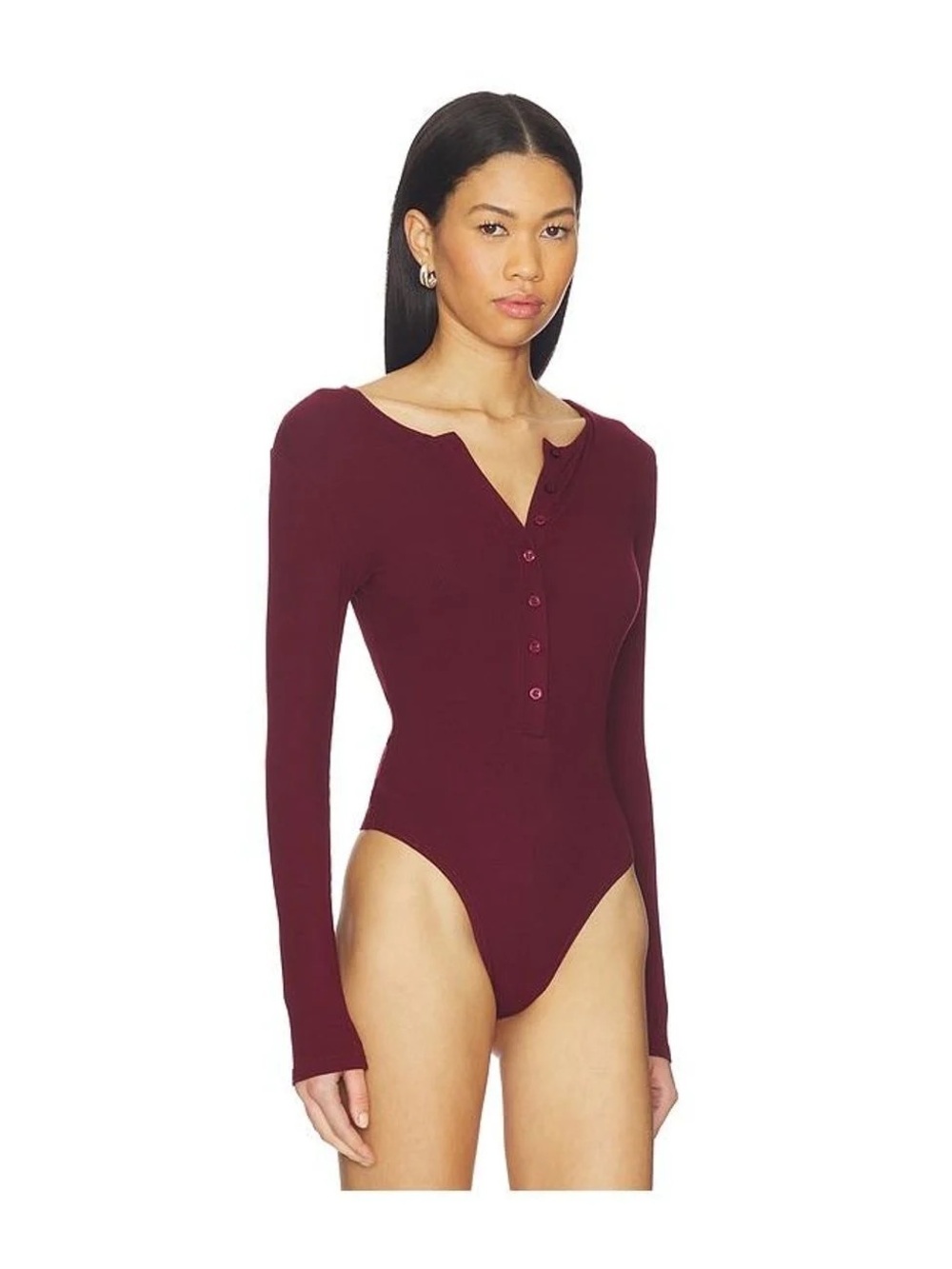 American Eagle Outfitters - Long-Sleeve Henley Bodysuit - Burgundy
